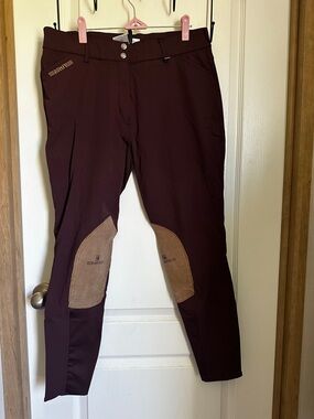 Romfh Burgundy Riding Breeches with Tan Knee Patches